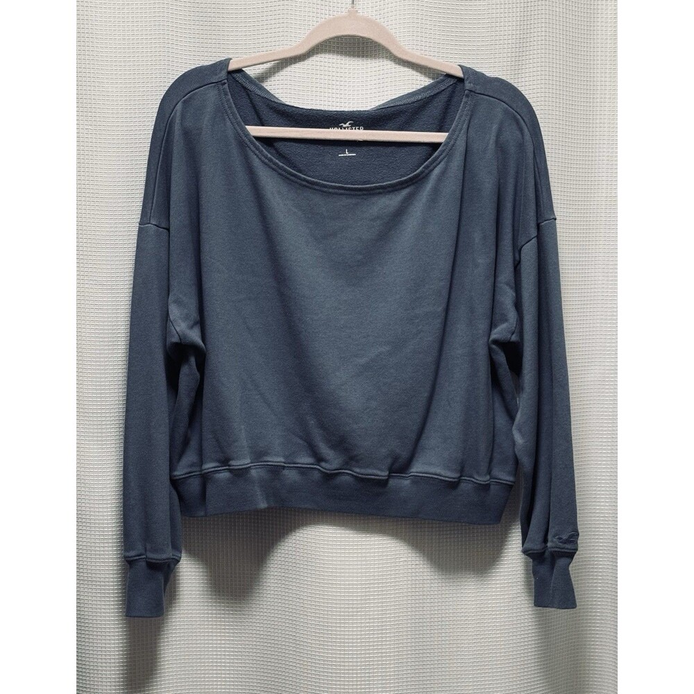 Hollister California Women’s Large Blue Oversized Wide Neck Sweatshirt Pullover